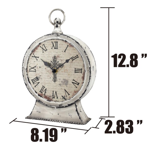 Stonebriar Large 12 Inch Decorative Battery Operated Table Top Clock with Roman Numerals and Antique Finish, 12", Worn White - Image 3