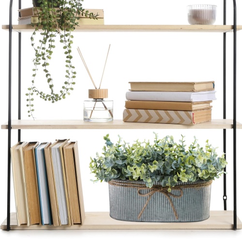 Winlyn Artificial Eucalyptus Arrangement in Rustic Oval Galvanized Metal Planter Box Faux Eucalyptus Bush Greenery Potted Plants for Farmhouse Indoor Home Office Table Centerpiece Kitchen Décor - Image 2