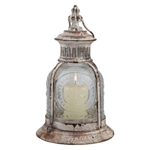 Stonebriar Antique White Metal Votive Candle Lantern with Handle - Image 1