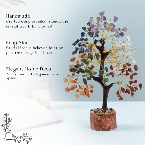 7 Chakra Crystal Tree Feng Shui Money Tree Office Decor Crystals and Stones Home Decor Meditation Accessories Gemstone Tree House Warming Gifts New Home - Size 10-12 Inches 300 Beads Chakra Stones - Image 6