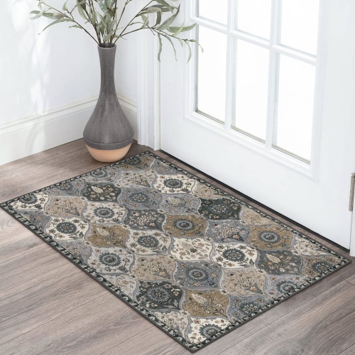 Lahome Moroccan Trellis Area Rug, 2x3 Entry Rug Non-Slip Washable Indoor Door Mat, Small Oriental Accent Throw Rug for Bedroom Kitchen Entryway Bathroom (Grey, 2x3ft) - Image 1
