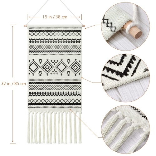 Dremisland Macrame Woven Wall Hanging Tapestry- Boho Chic Bohemian Home Decor Geometric Art Decor Boho Backdrop - Beautiful Apartment Dorm Room Door Decoration, 17.7" W x 32" L (Sendia-Black) - Image 3
