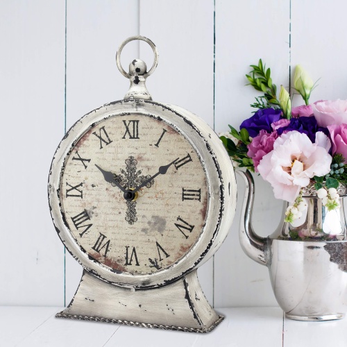 Stonebriar Large 12 Inch Decorative Battery Operated Table Top Clock with Roman Numerals and Antique Finish, 12", Worn White - Image 2
