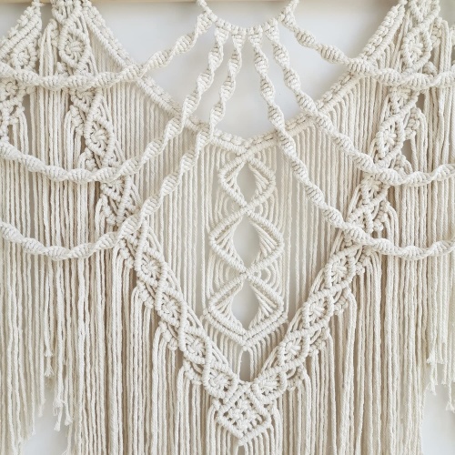 large macrame wall hanging - Boho Tapestry Macrame Wall Decor Art- Chic Bohemian Handmade Woven Tapestry Home Decoration for Bedroom Living Room Apartment Wedding Party - 43"x32" (Beige-fringe) - Image 4