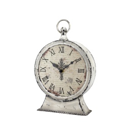 Stonebriar Large 12 Inch Decorative Battery Operated Table Top Clock with Roman Numerals and Antique Finish, 12", Worn White