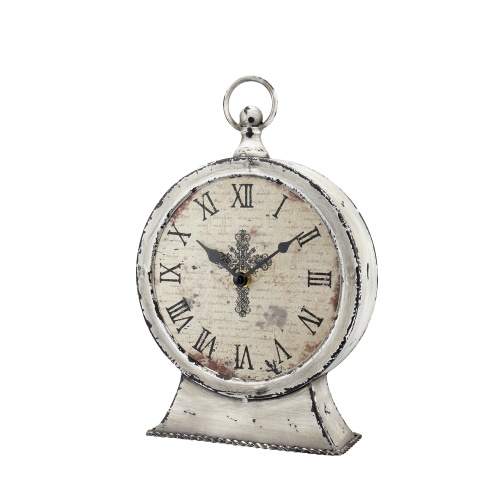 Stonebriar Large 12 Inch Decorative Battery Operated Table Top Clock with Roman Numerals and Antique Finish, 12", Worn White - Image 1