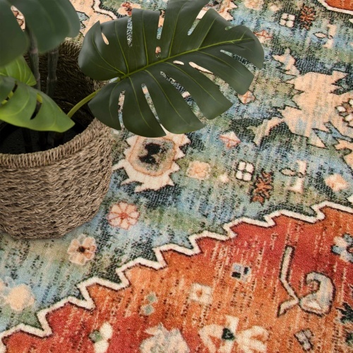 Lahome Boho Tribal Area Rug - 2x3 Distressed Small Entryway Rug Doormat Bohemian Faux Wool Non-Slip Washable Low-Pile Floor Carpet for Indoor Front Entrance Kitchen Bathroom - Image 2