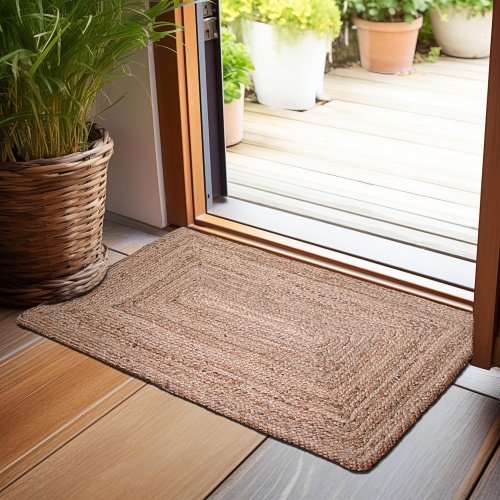 Hausattire Hand Woven Jute Braided Rug, 2'x3' – Natural, Reversible Boho Entry Area Rugs for Kitchen, Living Room I Farmhouse Indoor Outdoor Decorative Floor Rug, 24x36 Inches - Image 1