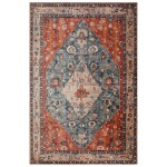 Lahome Boho Tribal Area Rug - 5x7 Large Washable Living Bedroom Rug Distressed Oriental Non-Slip Non-Shedding Print Floor Carpet for Dining Room Home,Rust/Dull Teal - Image 2