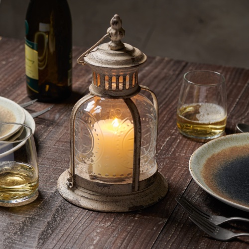 Stonebriar Antique White Metal Votive Candle Lantern with Handle - Image 2