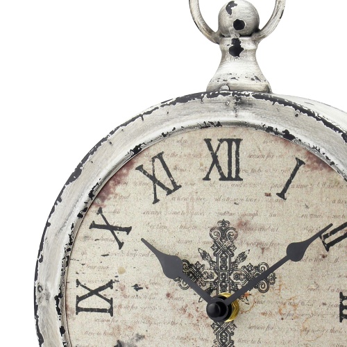 Stonebriar Large 12 Inch Decorative Battery Operated Table Top Clock with Roman Numerals and Antique Finish, 12", Worn White - Image 4