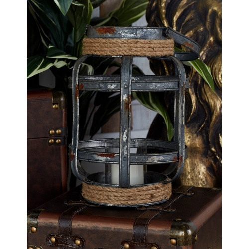 Deco 79 Metal Round with Rope, 9" x 9" x 12", Gray - Image 2