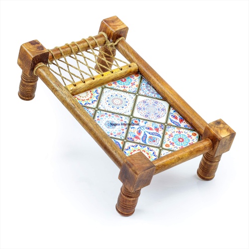 Traditional Decorative Asian Cot Tray for Snacks & Drinks | North Indian Decorative Wooden Coat Decor Accent | Nagina International - Image 6